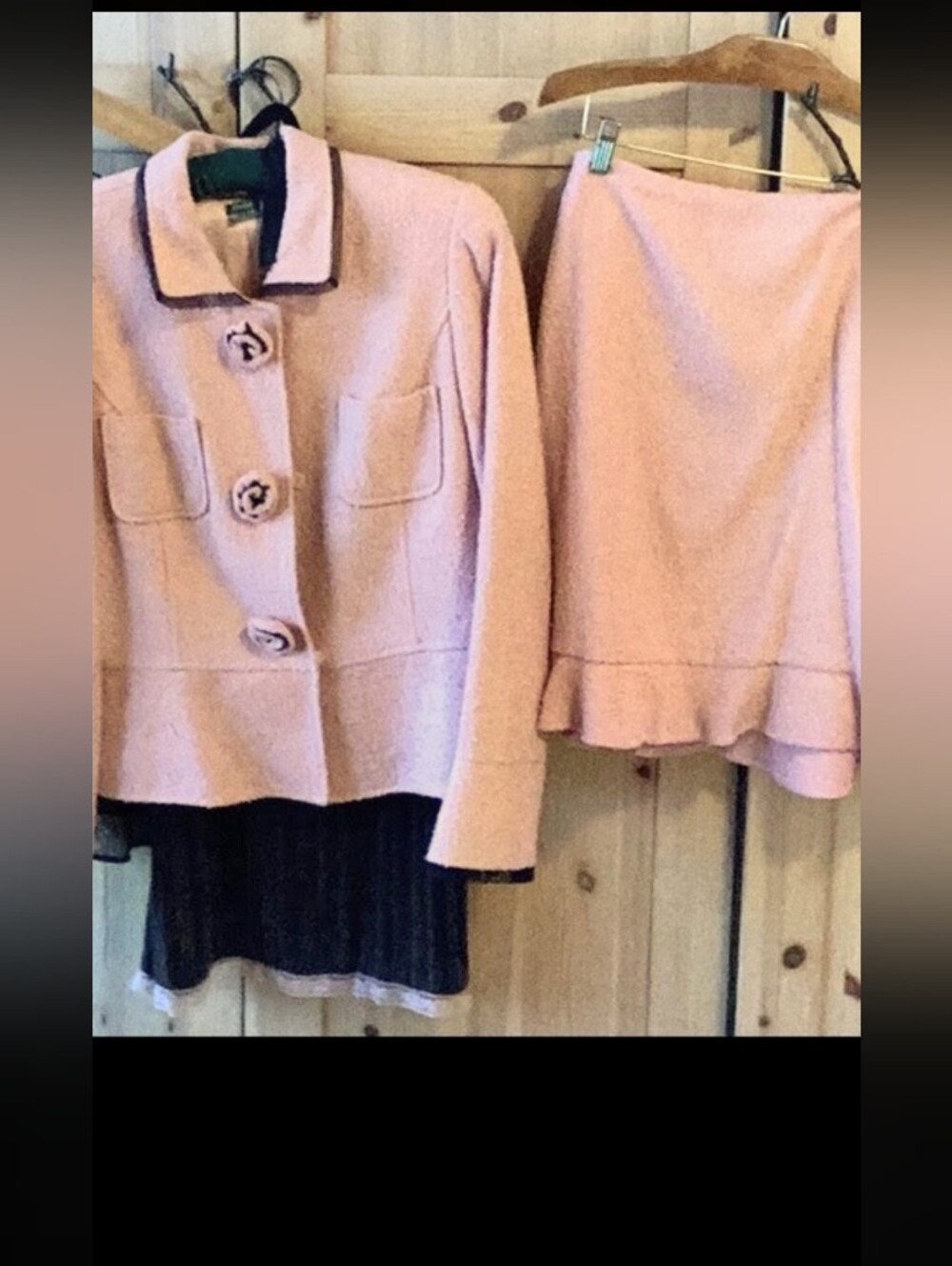 💕Muse 2 Piece Suit Pink Boucle Skirt  Blazer/Jacket w/Burgundy  Sz 12 EPLC